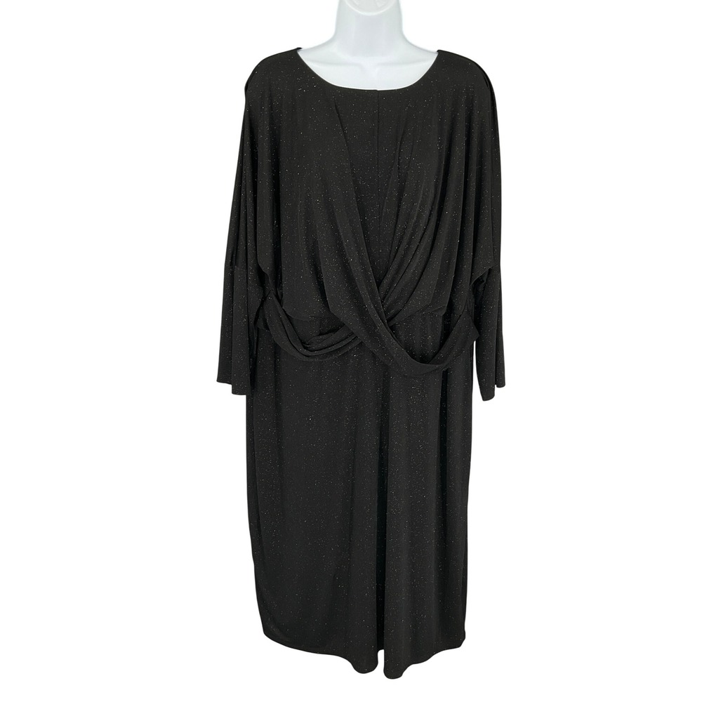 London‎ Times Woman 20W Black Sparkle Twist Front Long Sleeve Midi Dress Party